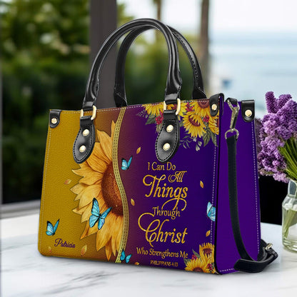 Personalized Leather Handbag with Bible Verse & Name – Sunflower Christian Tote, Custom Christian Gift for Women | CHRISTIANARTBAG CAB24126