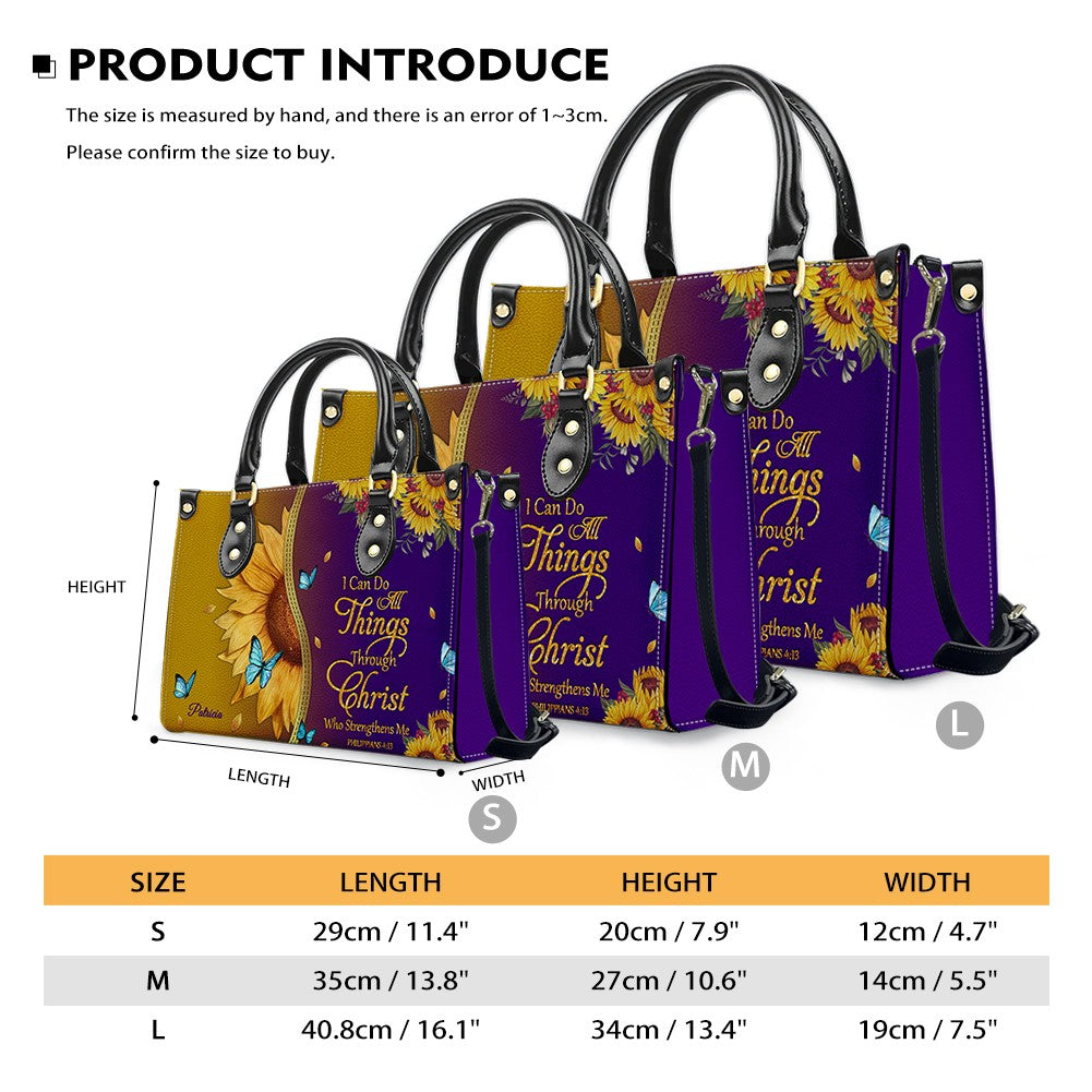 Personalized Leather Handbag with Bible Verse & Name – Sunflower Christian Tote, Custom Christian Gift for Women | CHRISTIANARTBAG CAB24126