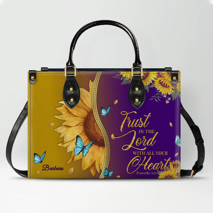 CHRISTIANARTBAG Personalized Leather Handbag & Wallet Set - Custom Bible Verse Sunflower Print - Religious Gift for Women