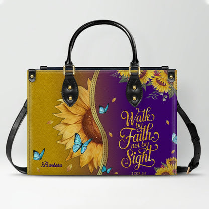 CHRISTIANARTBAG Personalized Leather Handbag & Wallet Set - Custom Bible Verse Sunflower Print - Religious Gift for Women