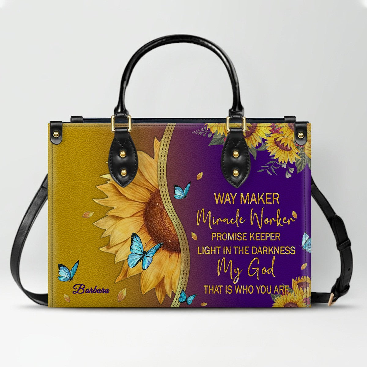 CHRISTIANARTBAG Personalized Leather Handbag & Wallet Set - Custom Bible Verse Sunflower Print - Religious Gift for Women