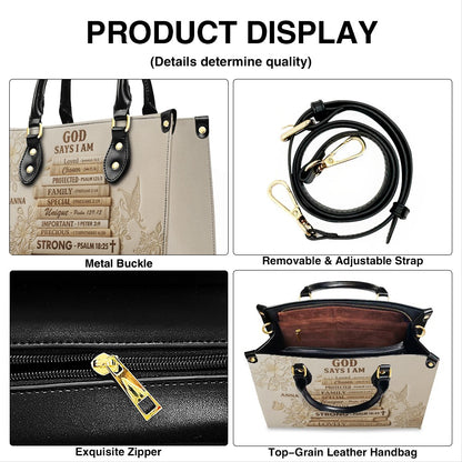 CHRISTIANARTBAG Personalized God Says I Am Leather Handbag - Custom Name Christian Bible Verse Stacked Books Tote Bag CAB01072226