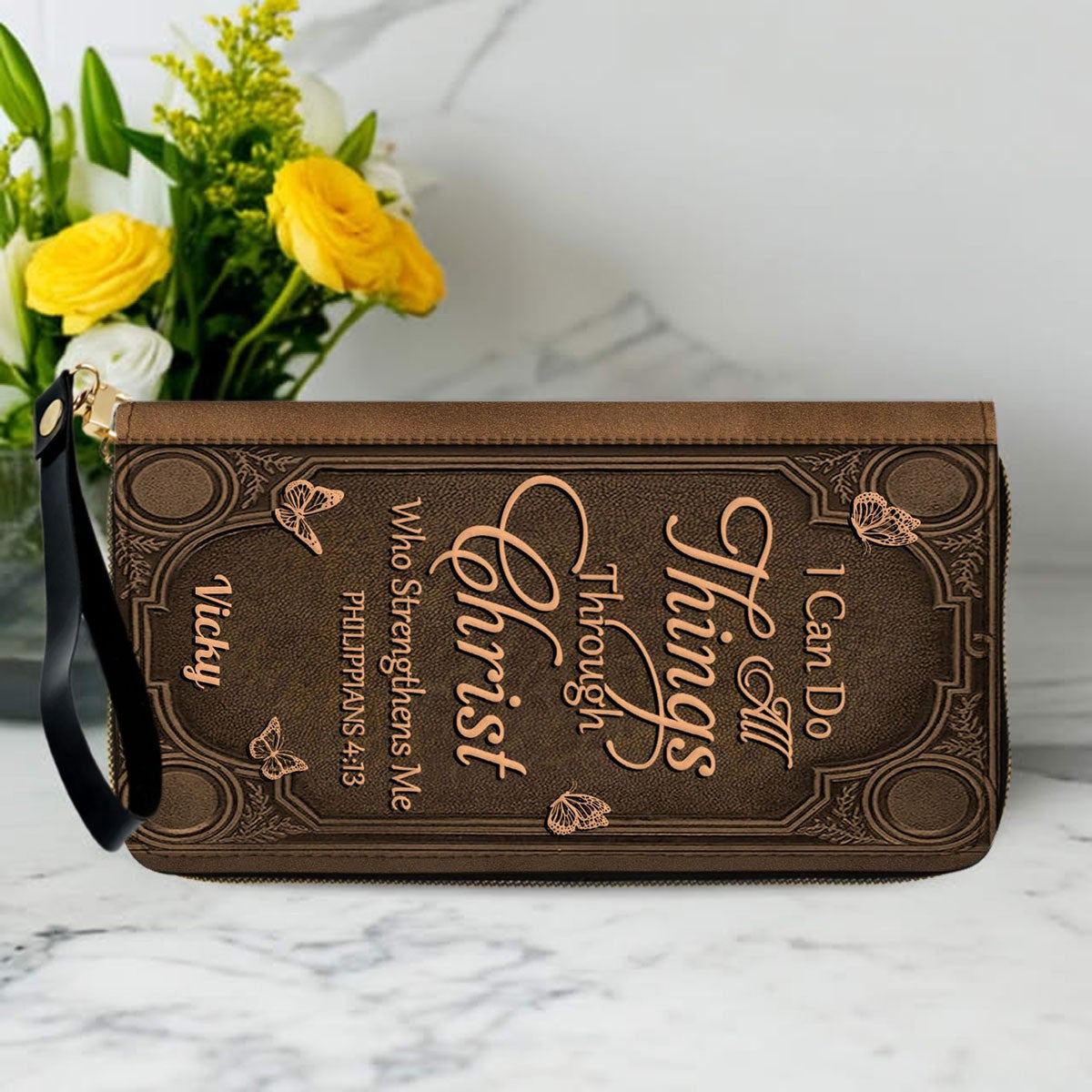 "I Can Do All Things" Inspirational Leather Bag & Wallet Set - Personalized Religious Gift - CHRISTIANARTBAG CAB0142326