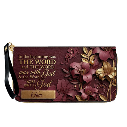 Custom Christian Leather Handbag with Name – John 1:1 Scripture Floral Purse | CHRISTIANARTBAG CA01100726