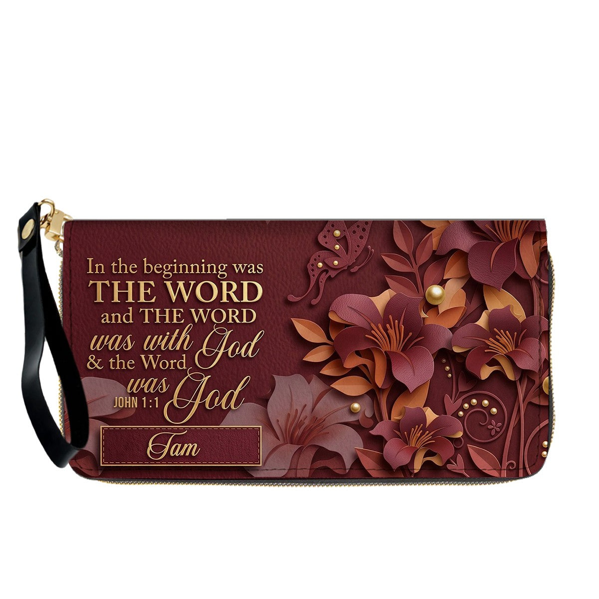 Custom Christian Leather Handbag with Name – John 1:1 Scripture Floral Purse | CHRISTIANARTBAG CA01100726