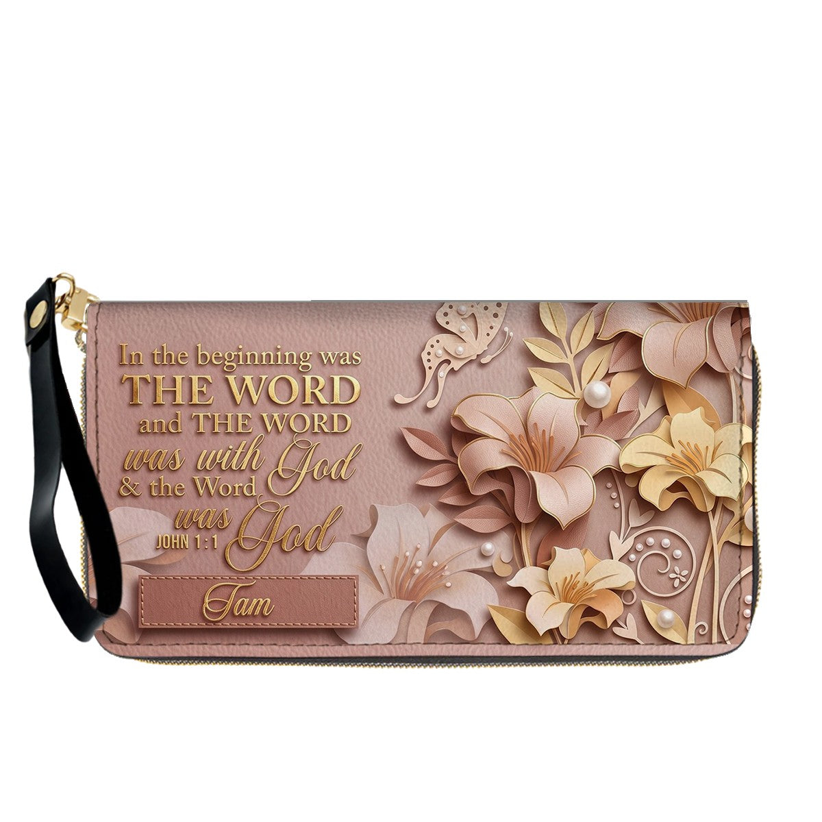 Custom Christian Leather Handbag with Name – John 1:1 Scripture Floral Purse | CHRISTIANARTBAG CA01100726
