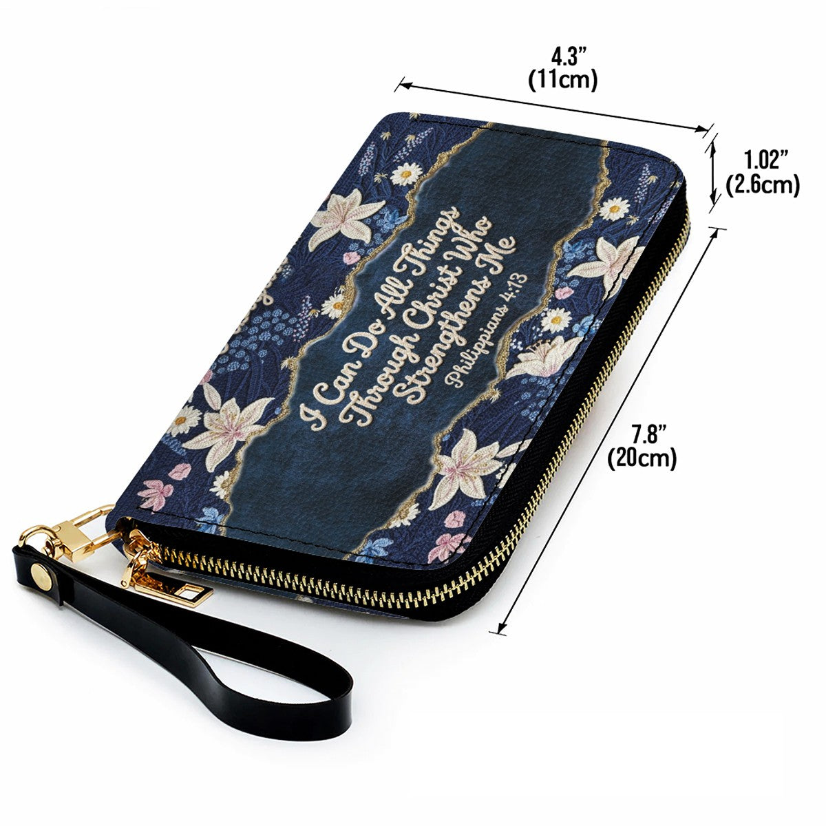 Personalized Navy Leather Handbag by CHRISTIANARTBAG - Custom Embroidered Floral Tote with Philippians 4:13 - Unique Christian Gift for Her
