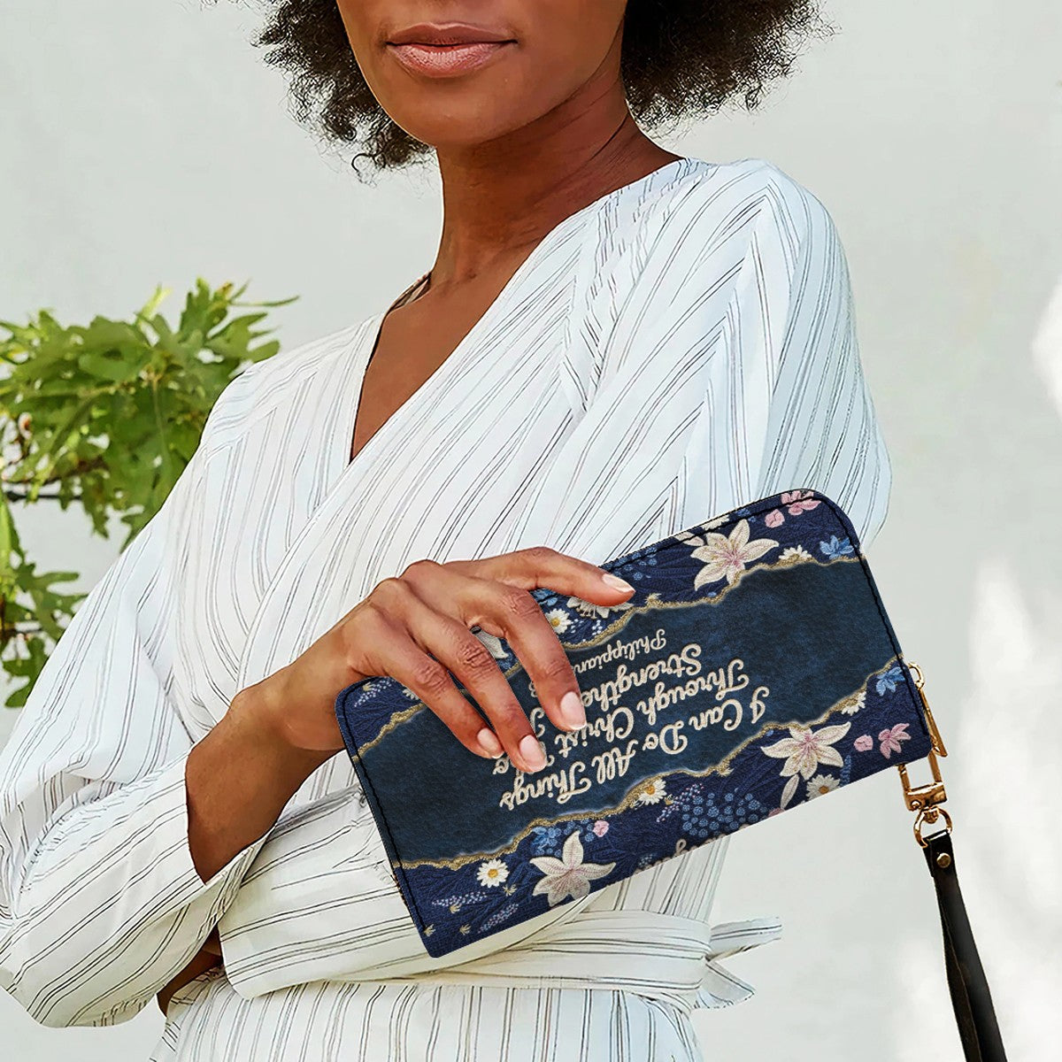 Personalized Navy Leather Handbag by CHRISTIANARTBAG - Custom Embroidered Floral Tote with Philippians 4:13 - Unique Christian Gift for Her