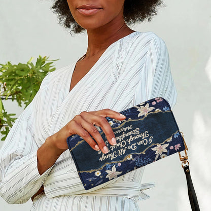 Personalized Navy Leather Handbag by CHRISTIANARTBAG - Custom Embroidered Floral Tote with Philippians 4:13 - Unique Christian Gift for Her