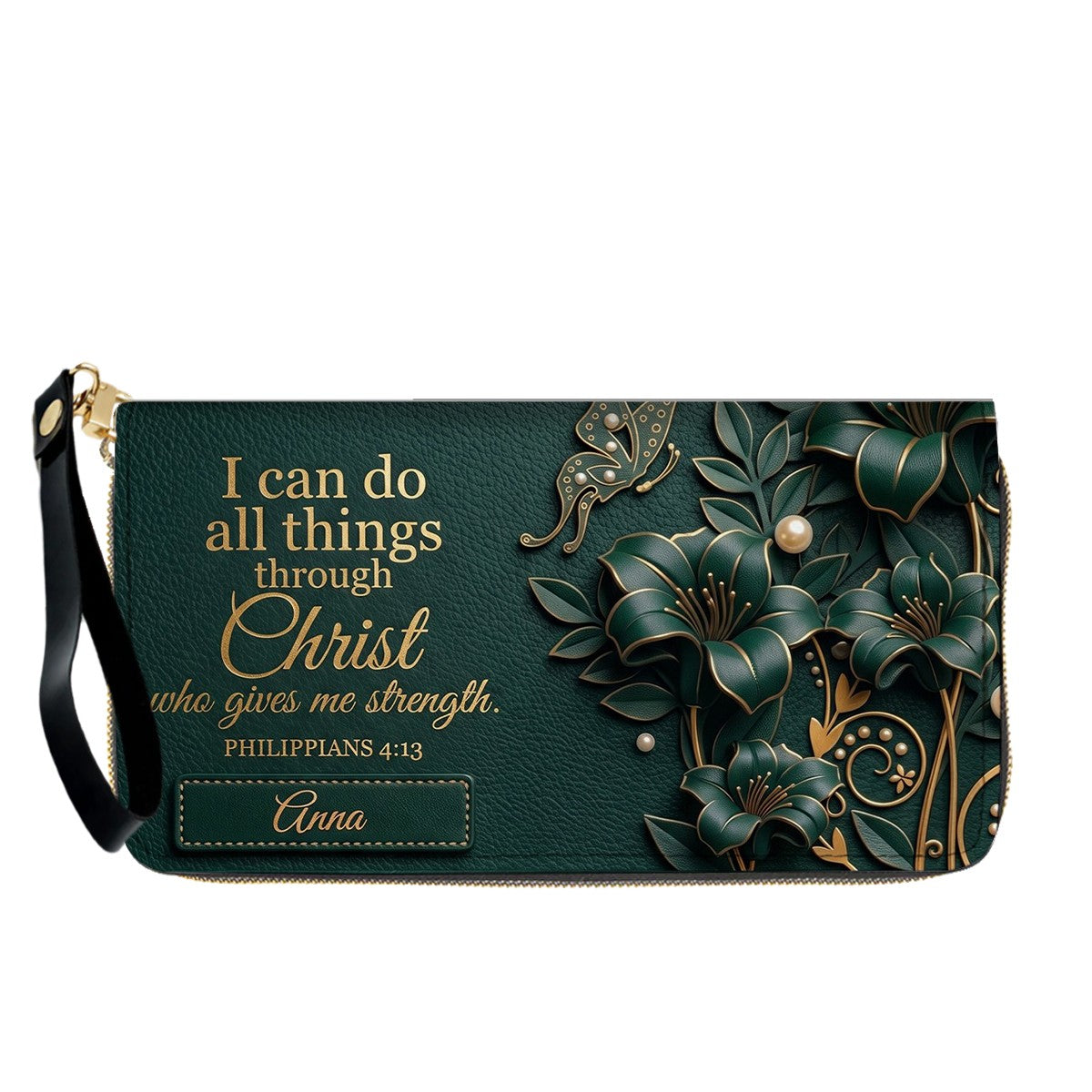 Personalized Leather Handbag - Custom Name Christian Bible Verse Philippians 4:13 Floral Butterfly Tote Bag | CHRISTIANARTBAG CA01100926
