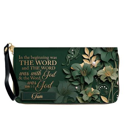 Custom Christian Leather Handbag with Name – John 1:1 Scripture Floral Purse | CHRISTIANARTBAG CA01100726