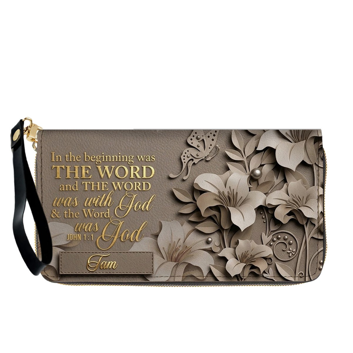 Custom Christian Leather Handbag with Name – John 1:1 Scripture Floral Purse | CHRISTIANARTBAG CA01100726