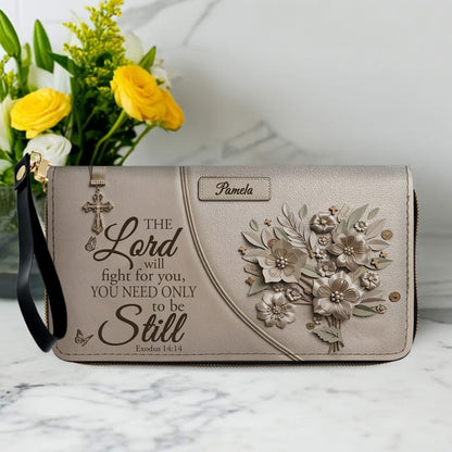 Personalized Bible Verse Leather Handbag, Custom Christian Tote Bag with Name & Exodus 14:14 - CHRISTIANARTBAG 01072626