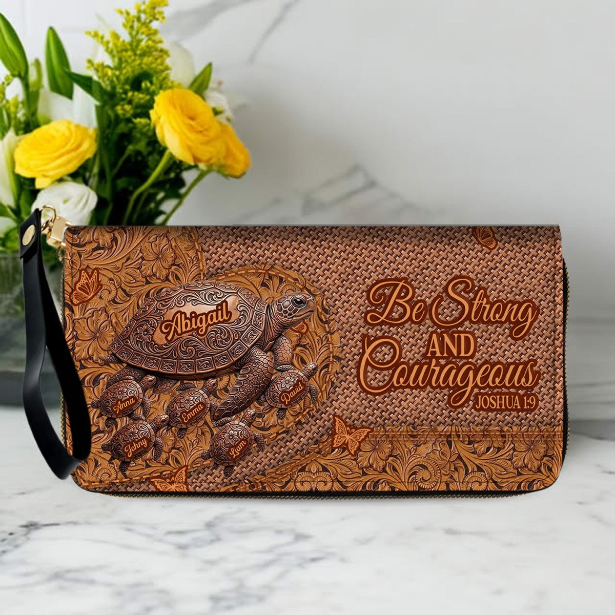 CHRISTIANARTBAG | Personalized Leather Handbag with Custom Names & Bible Verse - Western Tooled Turtle Design CAB0141626