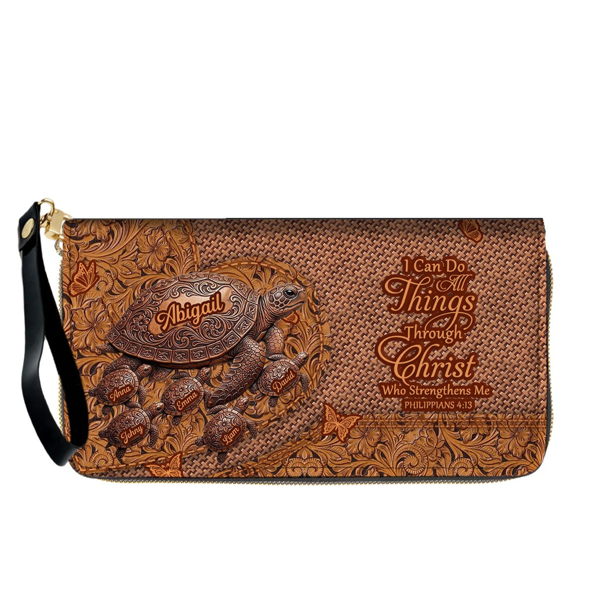CHRISTIANARTBAG | Personalized Leather Handbag with Custom Names & Bible Verse - Western Tooled Turtle Design CAB0141626