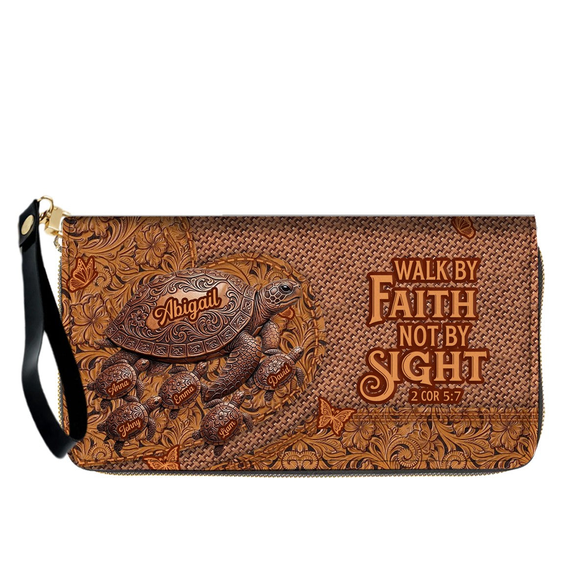 CHRISTIANARTBAG | Personalized Leather Handbag with Custom Names & Bible Verse - Western Tooled Turtle Design CAB0141626