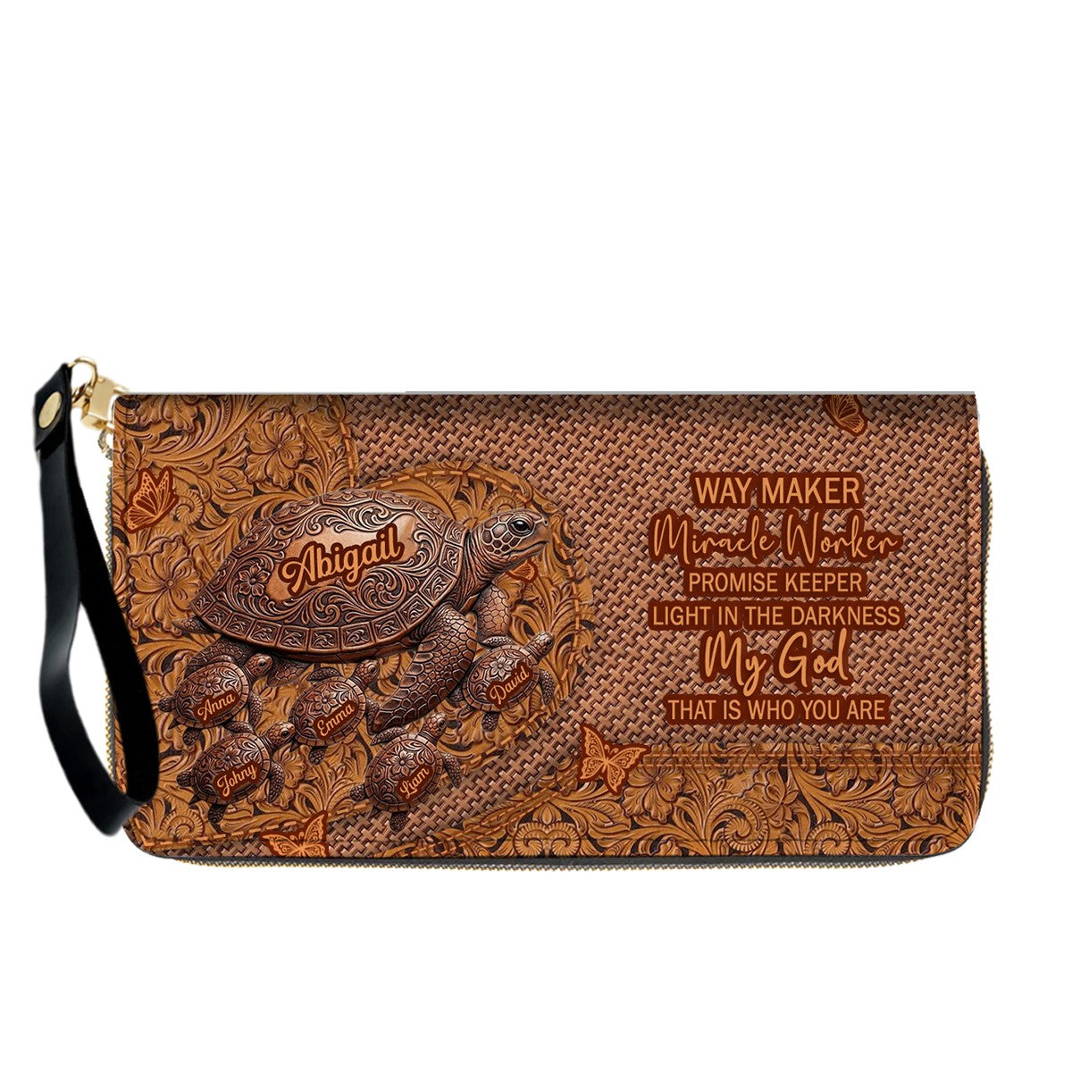 CHRISTIANARTBAG | Personalized Leather Handbag with Custom Names & Bible Verse - Western Tooled Turtle Design CAB0141626