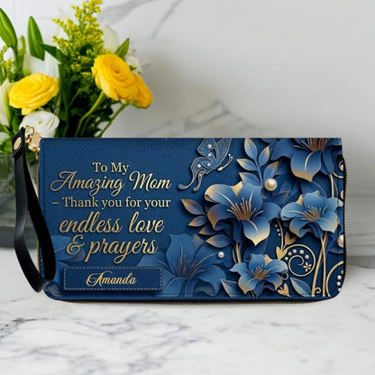 Personalized Mom Leather Handbag & Wallet Set – Custom Name Floral Butterfly Purse for Mother's Day Birthday Gift – CHRISTIANARTBAG CAB01100826