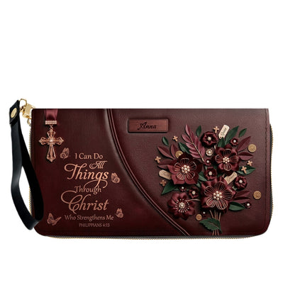 Custom Name Christian Leather Handbag by CHRISTIANARTBAG | I Can Do All Things Shoulder Bag, Religious Floral Gift for Her CAB01070126
