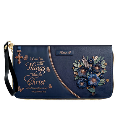 Custom Name Christian Leather Handbag by CHRISTIANARTBAG | I Can Do All Things Shoulder Bag, Religious Floral Gift for Her CAB01070126