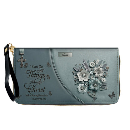 Custom Name Hand-Drawn Ink Sketch Leather Handbag | "I Can Do All Things Through Christ" Floral Design | CHRISTIANARTBAG 01070426