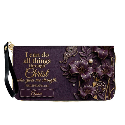 Personalized Leather Handbag - Custom Name Christian Bible Verse Philippians 4:13 Floral Butterfly Tote Bag | CHRISTIANARTBAG CA01101226