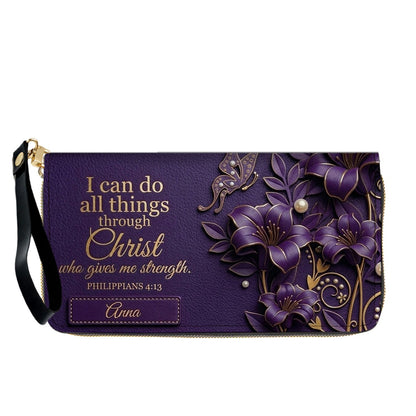Personalized Leather Handbag - Custom Name Christian Bible Verse Philippians 4:13 Floral Butterfly Tote Bag | CHRISTIANARTBAG CA01101226
