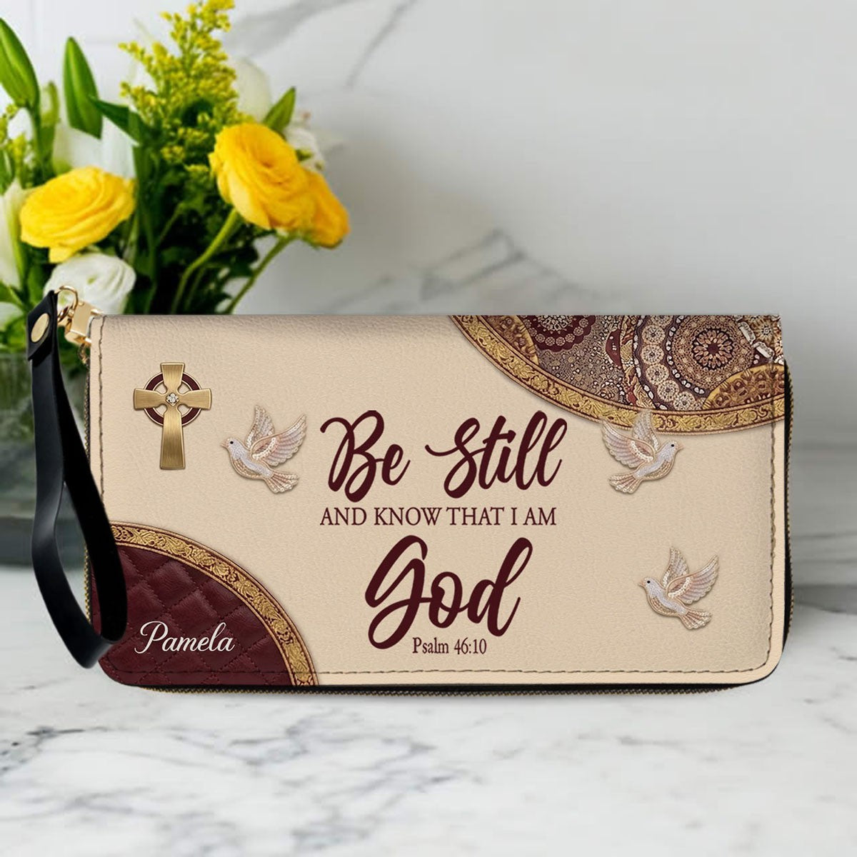 CHRISTIANARTBAG Personalized Leather Handbag and Long Wallet Set, Custom Name Scripture Bible Verse Tote Bag, Christian Gifts for Women CAB01051826