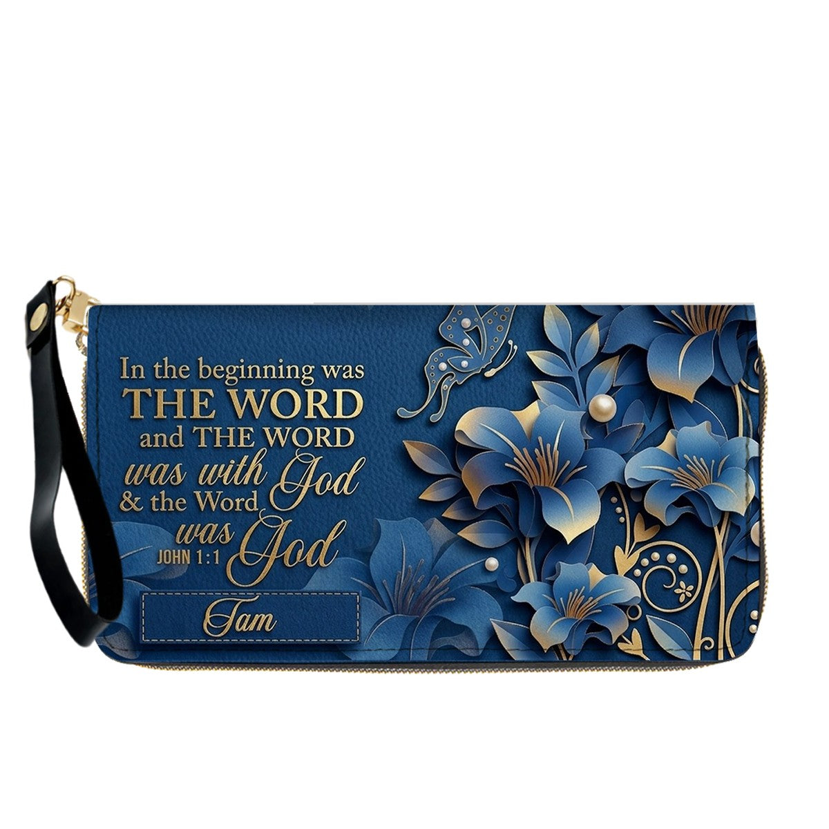 Custom Christian Leather Handbag with Name – John 1:1 Scripture Floral Purse | CHRISTIANARTBAG CA01100726