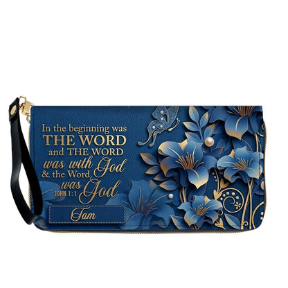 Custom Christian Leather Handbag with Name – John 1:1 Scripture Floral Purse | CHRISTIANARTBAG CA01100726