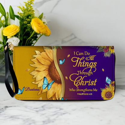 CHRISTIANARTBAG Personalized Leather Handbag & Wallet Set - Custom Bible Verse Sunflower Print - Religious Gift for Women