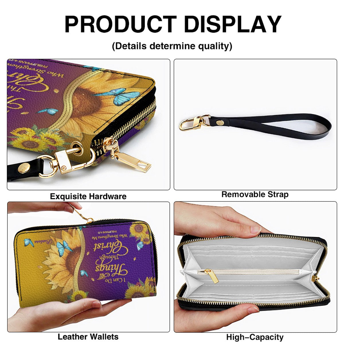 CHRISTIANARTBAG Personalized Leather Handbag & Wallet Set - Custom Bible Verse Sunflower Print - Religious Gift for Women