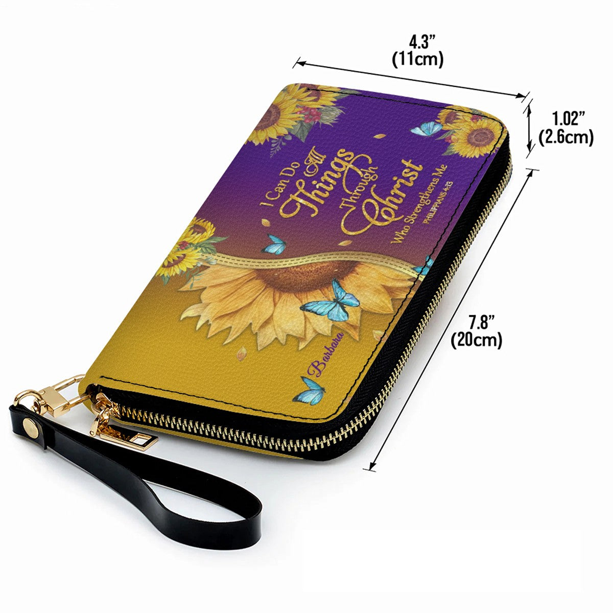 CHRISTIANARTBAG Personalized Leather Handbag & Wallet Set - Custom Bible Verse Sunflower Print - Religious Gift for Women