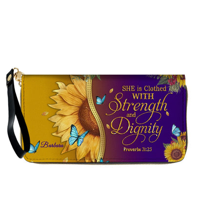 CHRISTIANARTBAG Personalized Leather Handbag & Wallet Set - Custom Bible Verse Sunflower Print - Religious Gift for Women