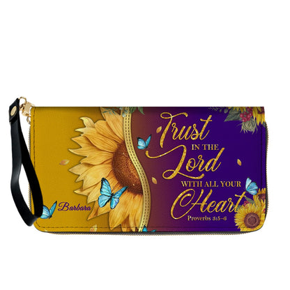 CHRISTIANARTBAG Personalized Leather Handbag & Wallet Set - Custom Bible Verse Sunflower Print - Religious Gift for Women