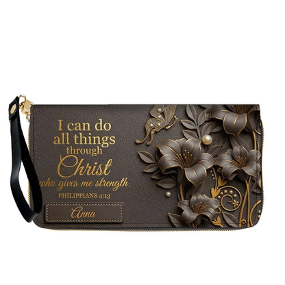 Personalized Leather Handbag - Custom Name Christian Bible Verse Philippians 4:13 Floral Butterfly Tote Bag | CHRISTIANARTBAG CA01101226