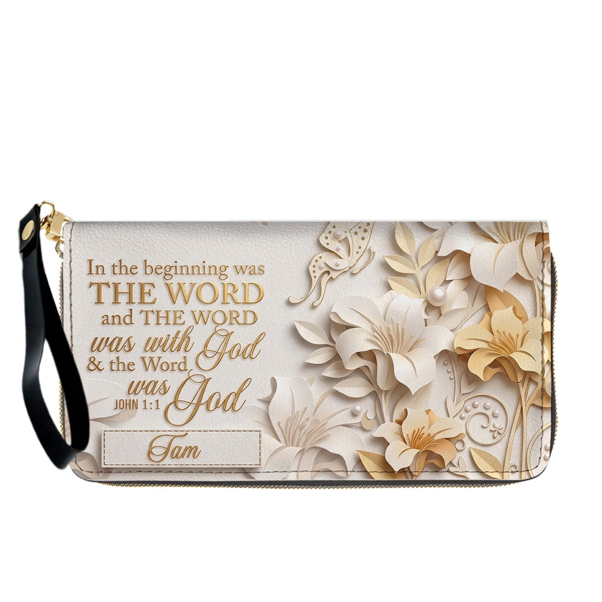 Custom Christian Leather Handbag with Name – John 1:1 Scripture Floral Purse | CHRISTIANARTBAG CA01100726