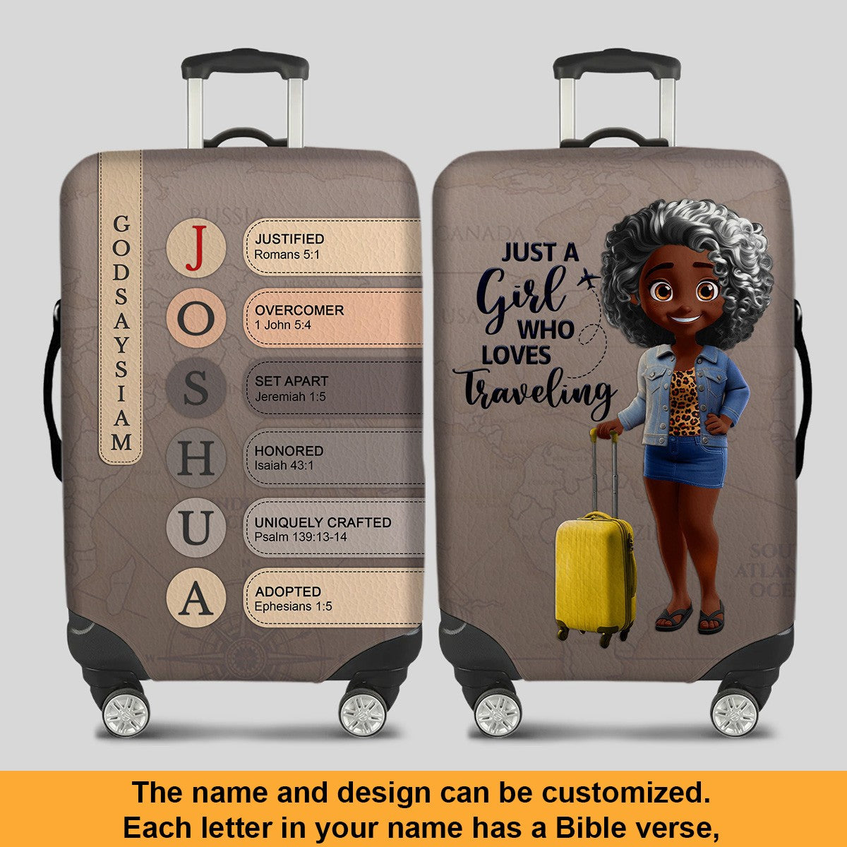 Personalized Christian Luggage Cover with Bible Verse for Each Name Letter – Custom Travel Gift by CHRISTIANARTBAG
