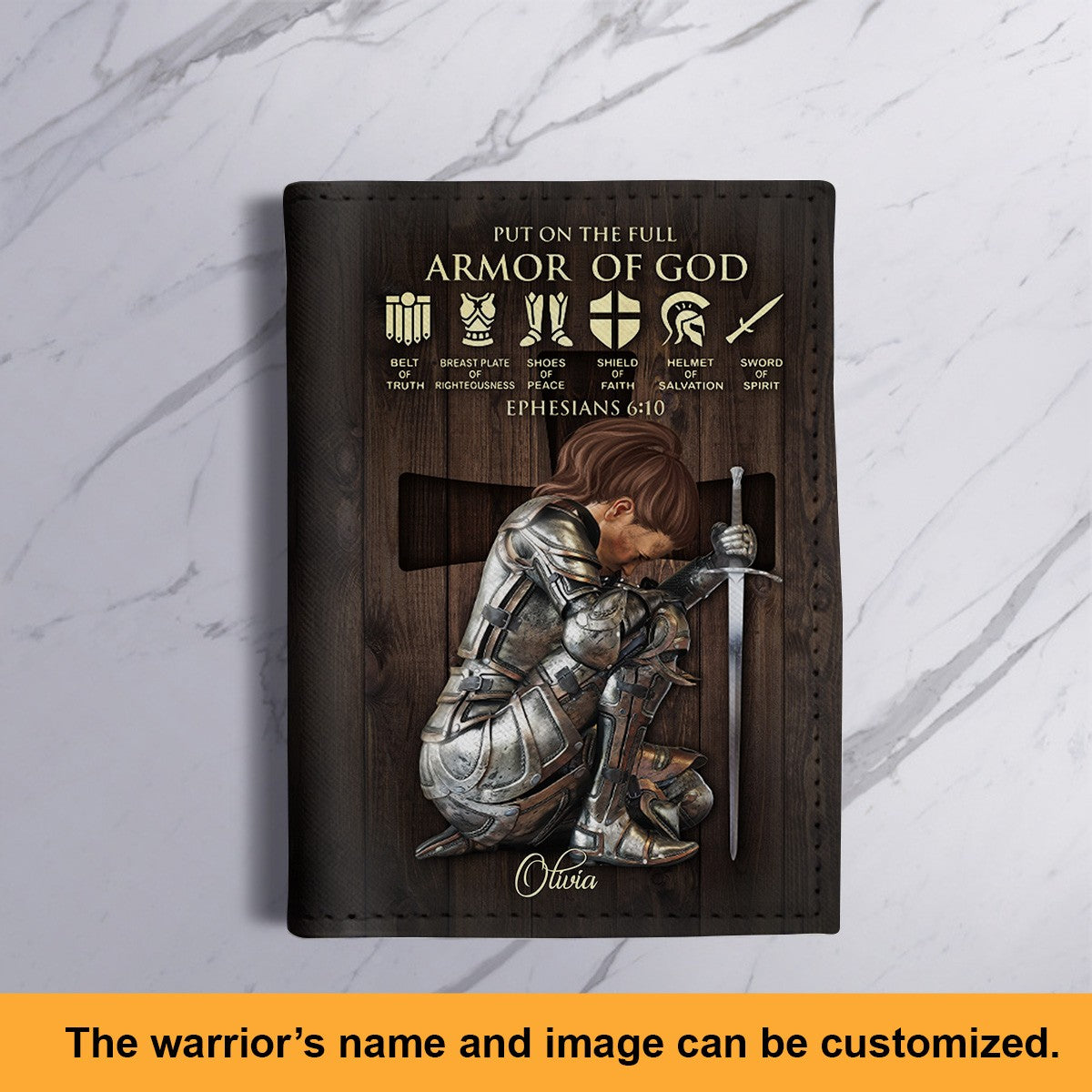Personalized Christian Passport Cover – Armor of God Design with Custom Warrior Name & Image | CHRISTIANARTBAG