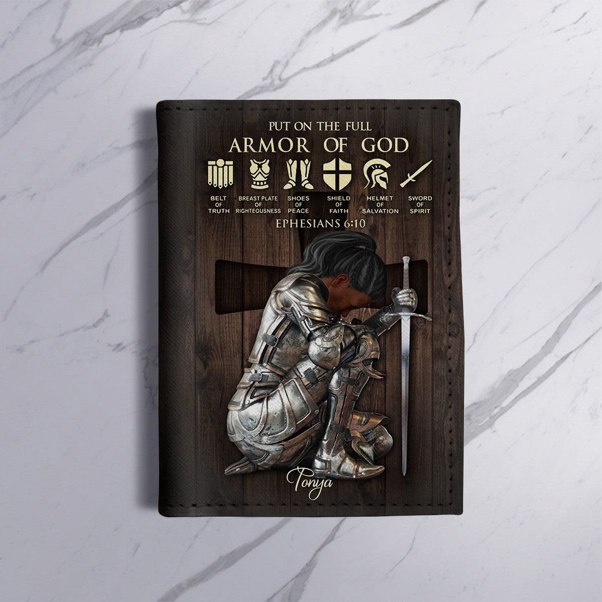 Personalized Christian Passport Cover – Armor of God Design with Custom Warrior Name & Image | CHRISTIANARTBAG