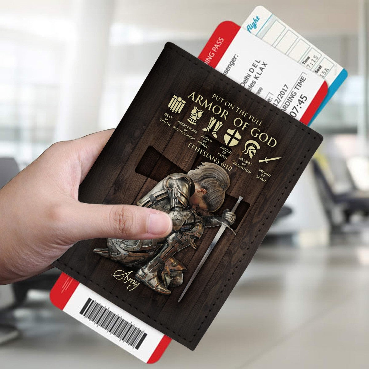 Personalized Christian Passport Cover – Armor of God Design with Custom Warrior Name & Image | CHRISTIANARTBAG