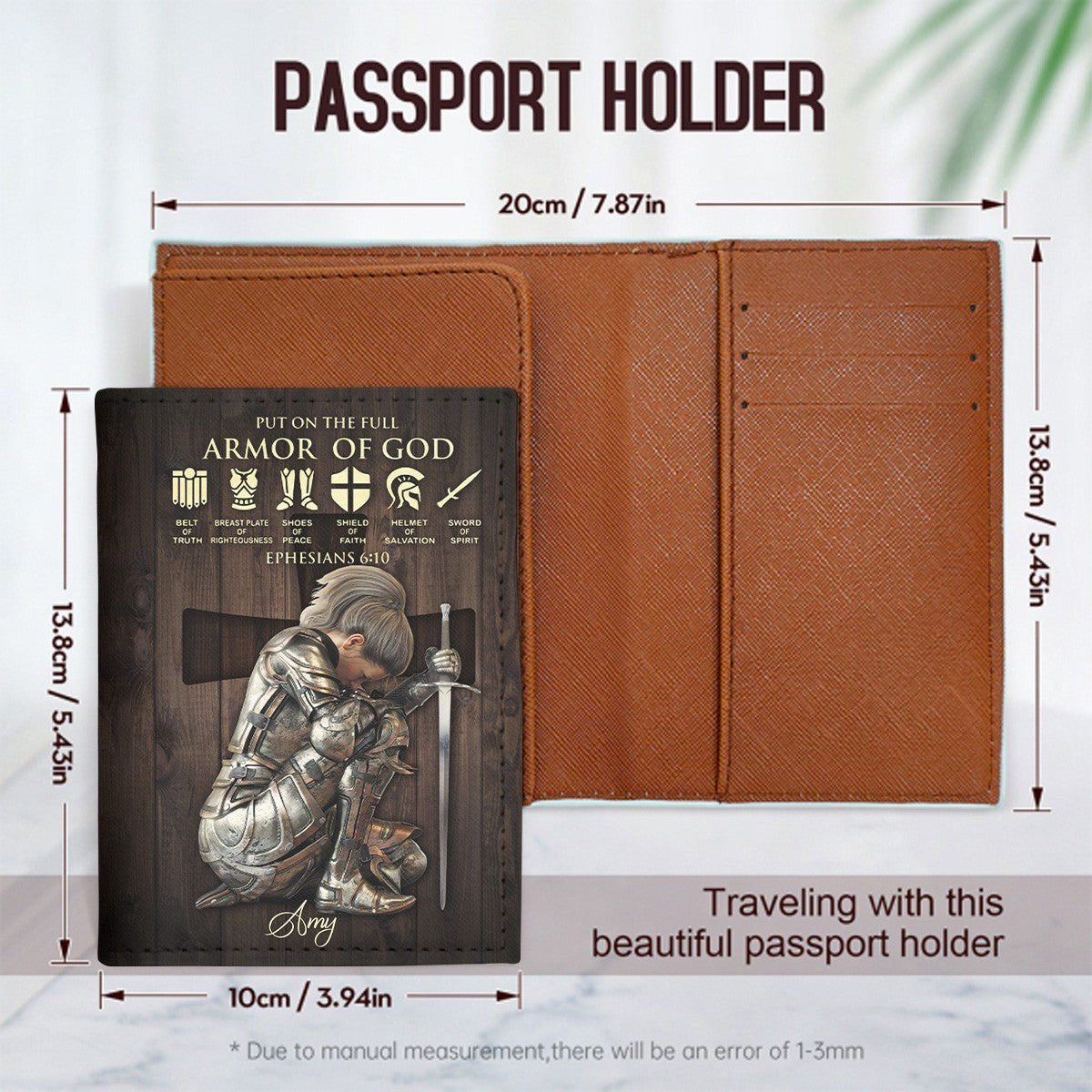 Personalized Christian Passport Cover – Armor of God Design with Custom Warrior Name & Image | CHRISTIANARTBAG