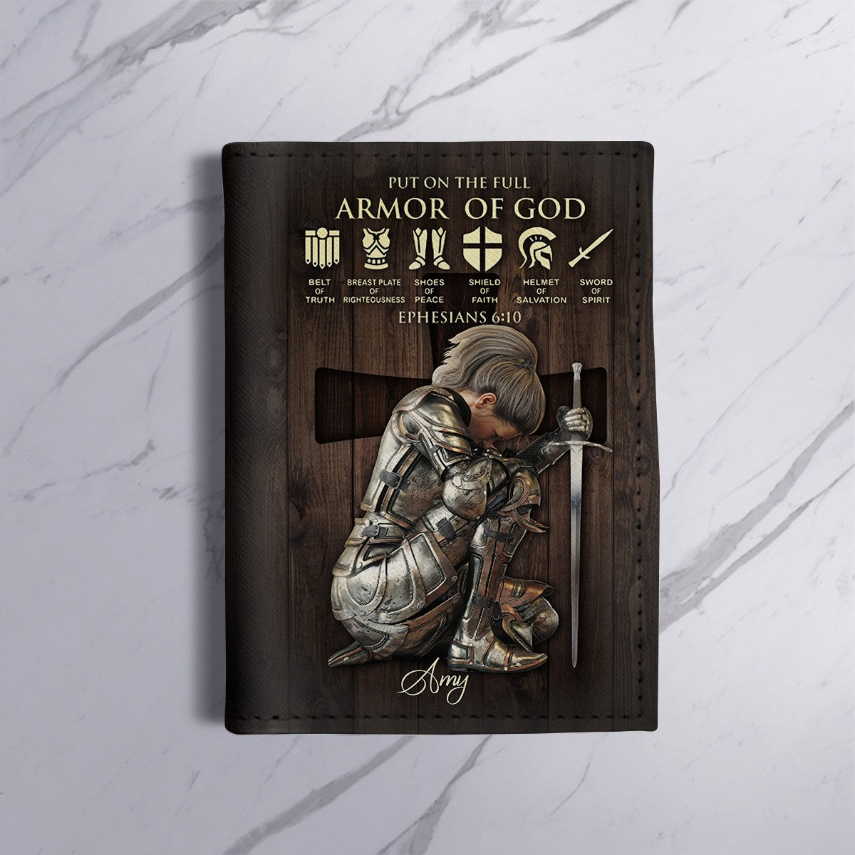 Personalized Christian Passport Cover – Armor of God Design with Custom Warrior Name & Image | CHRISTIANARTBAG