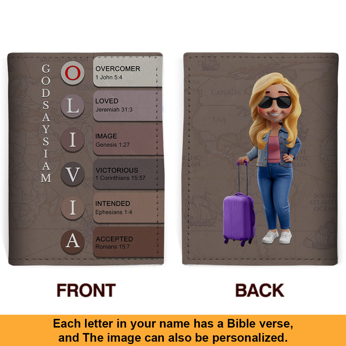 Personalized Passport Cover | Custom Name Letters with Bible Verses & Character Design