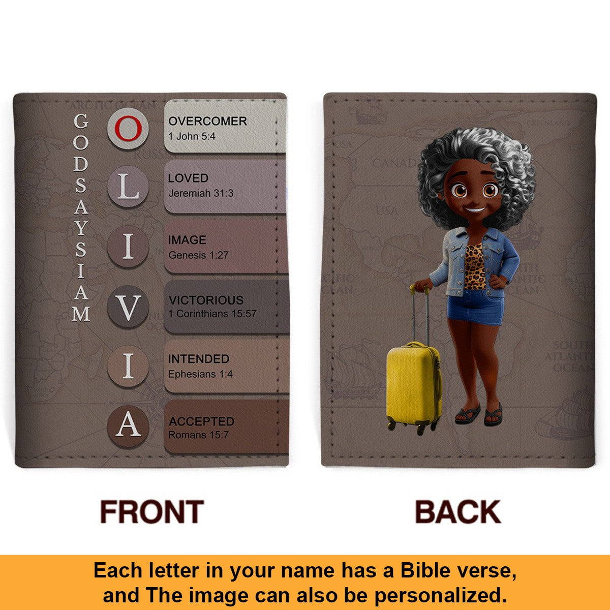Personalized Passport Cover | Custom Name Letters with Bible Verses & Character Design