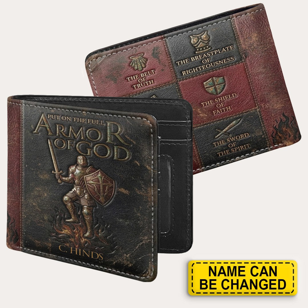 Custom Armor of God Leather Wallet with Name - Religious Gifts for Men | CHRISTIANARTBAG CAB01052926