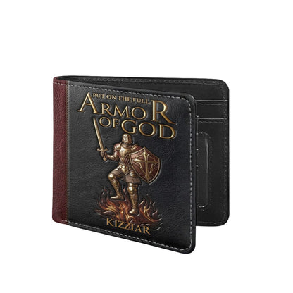 Custom Armor of God Leather Wallet with Name - Religious Gifts for Men | CHRISTIANARTBAG CAB01052926