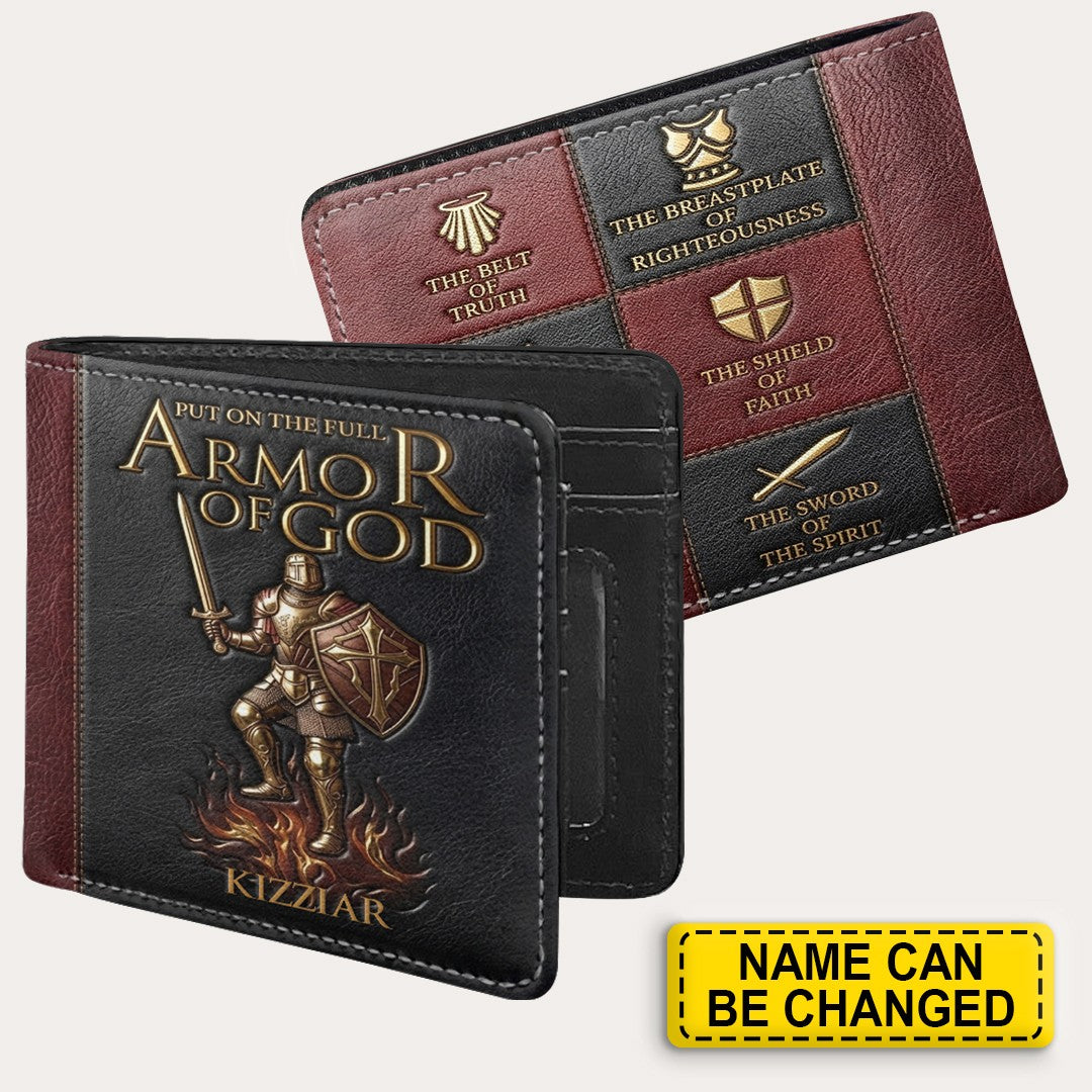 Custom Armor of God Leather Wallet with Name - Religious Gifts for Men | CHRISTIANARTBAG CAB01052926