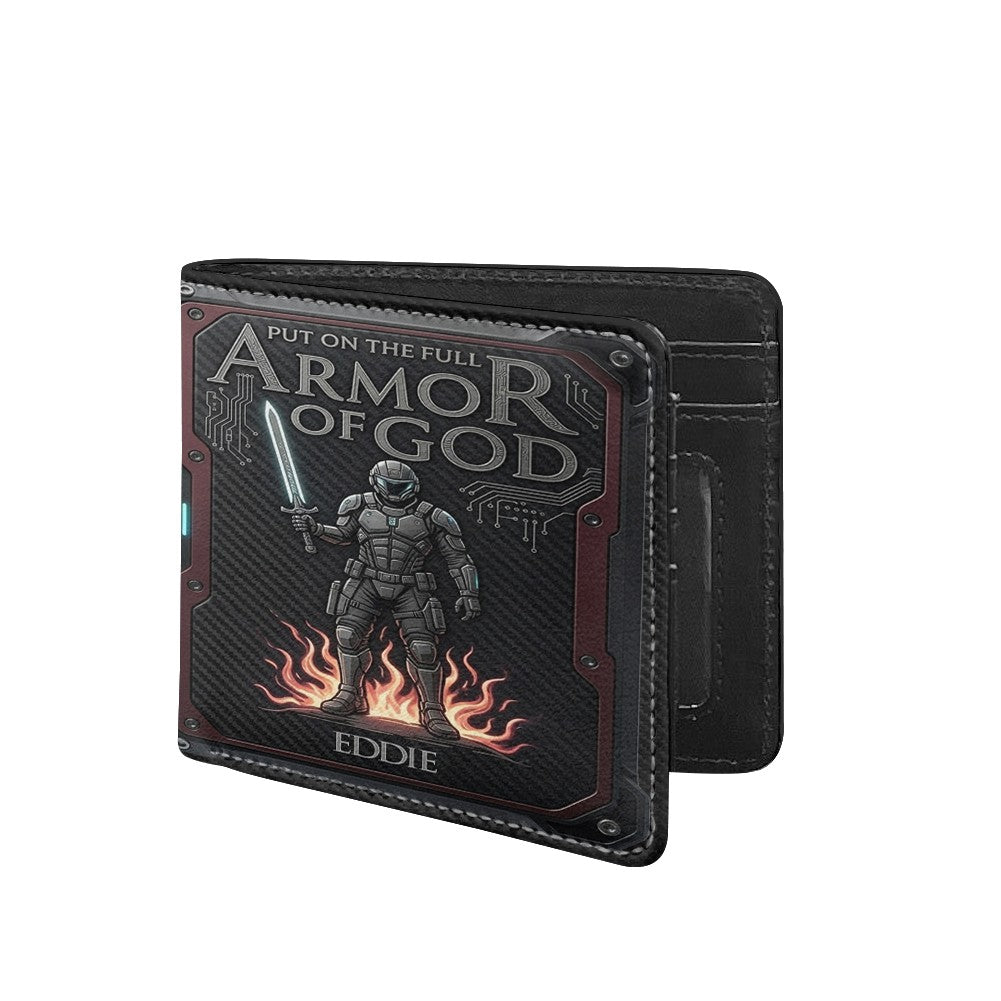 Custom Armor of God Leather Wallet with Name - Religious Gifts for Men | CHRISTIANARTBAG CAB01052926