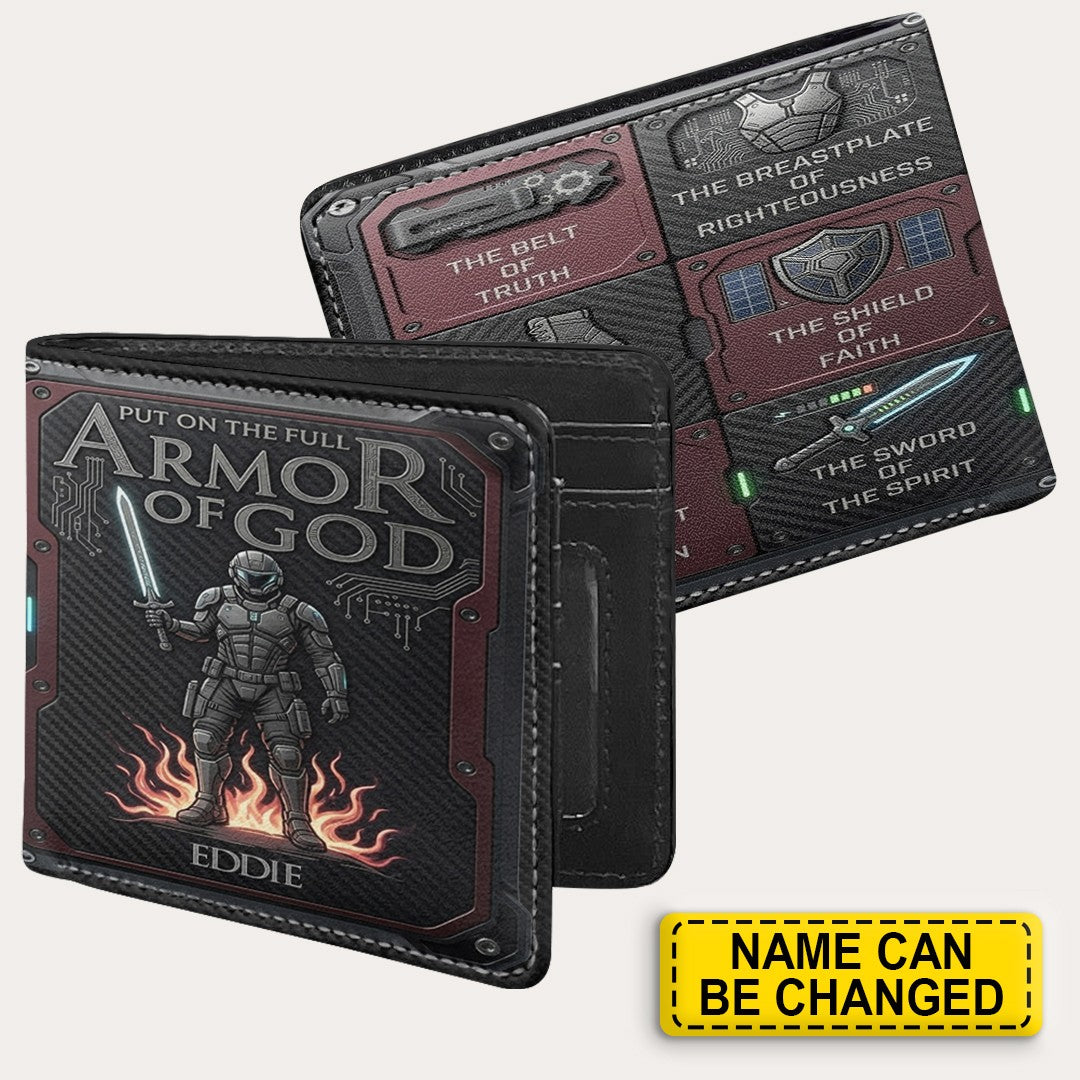 Custom Armor of God Leather Wallet with Name - Religious Gifts for Men | CHRISTIANARTBAG CAB01052926